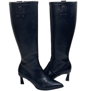 Franco Sarto Daytona Pointed Toe Knee High Heeled Boots 8M Black Leather Zip Up